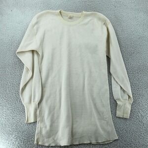 Vintage Maverick Thermal Shirt Mens Medium Off-White Waffle Knit Long Sleeve 80s